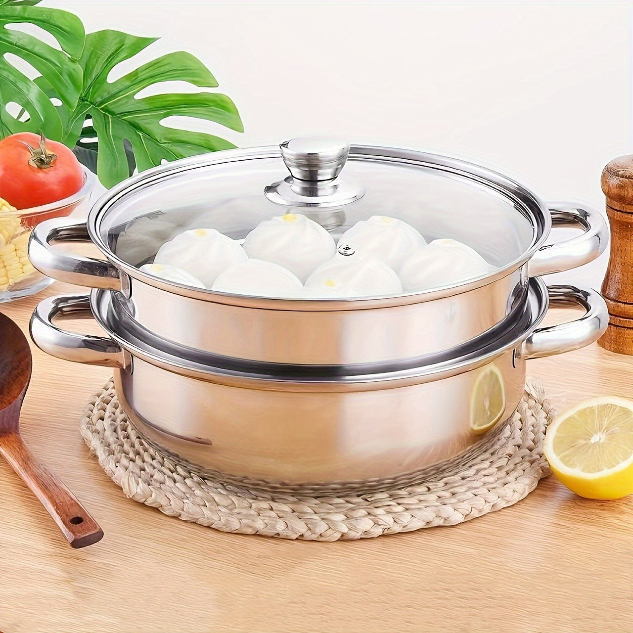High Quality Stainless Steel Steamer Set - Double-layer Thickened Design, Suitable For Induction Cookers And Gas Stoves - Perfect For Cooking And Hospitality, Durable Household Kitchen Utensils