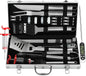Grilljoy 24PCS BBQ Grill Tools Set With Meat Thermometer And Injector - Extra Thick Stainless Steel Fork, Spatula& Tongs - Complete BBQ Accessories In Aluminum Case - Perfect Grill Gifts For Men